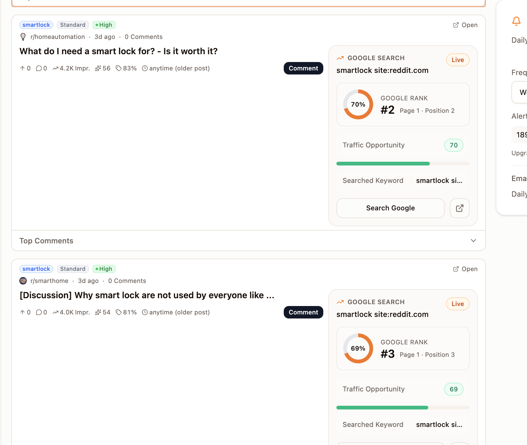 Monitor filter dropdown showing the Show what's ranked in Google option